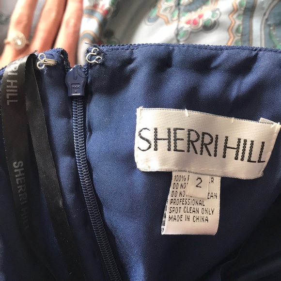 Sherri Hill Navy Blue Beaded Cocktail Dress - Picture 5 of 8